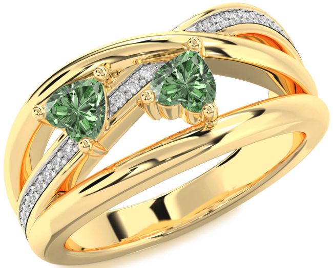 Green Diamond Gold Two Heart Ring