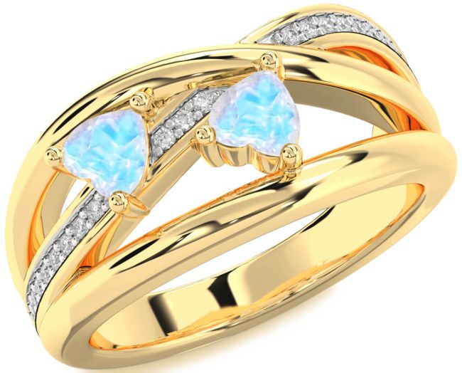 Diamond Moonstone Gold Two Heart Ring