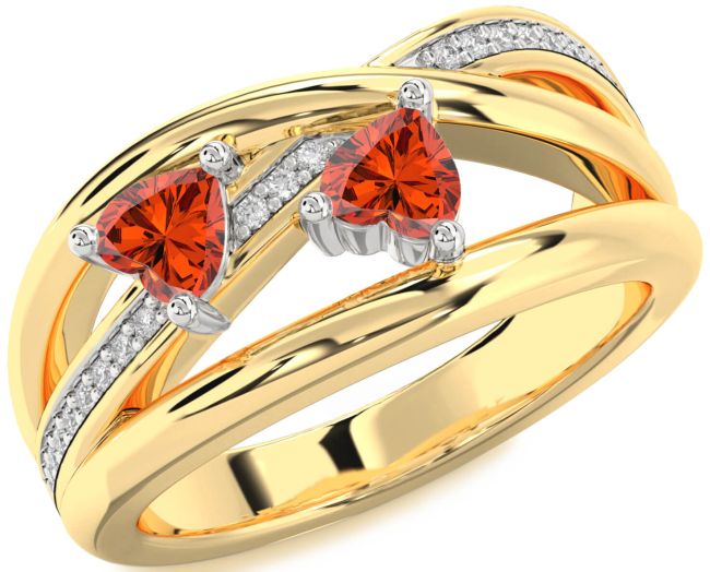 Diamond Fire Opal Gold Silver Two Heart Ring