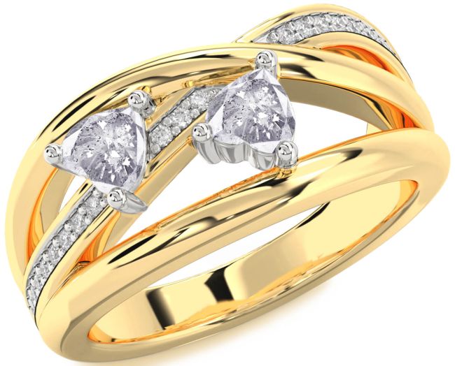 Salt & Pepper Diamond Gold Silver Two Heart Ring