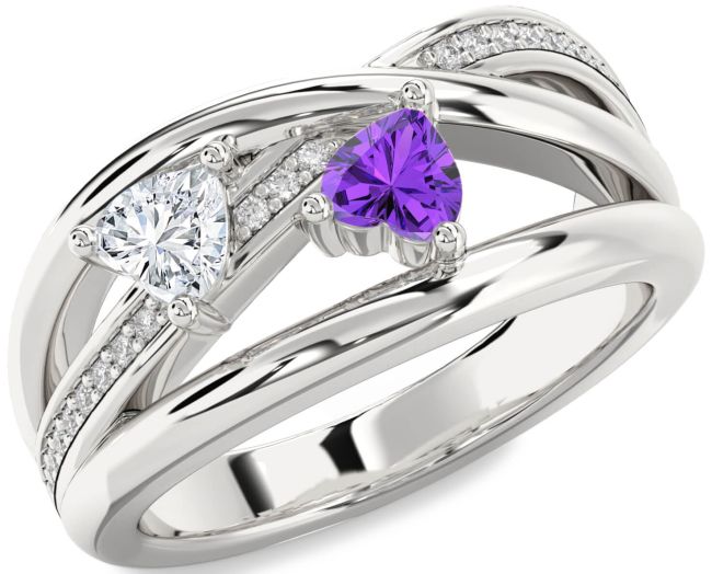 Diamond Silver Two Heart Promise Ring