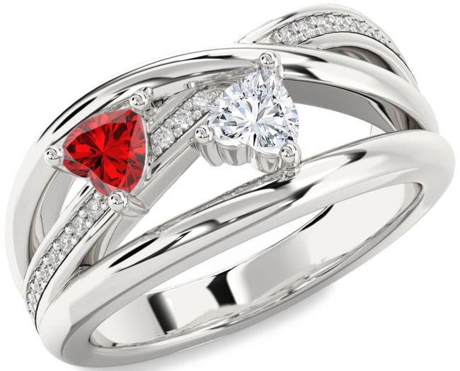 Diamond Silver Two Heart Promise Ring