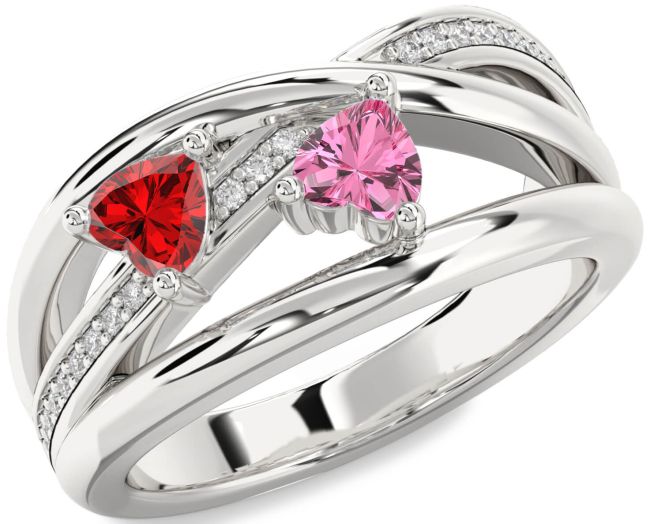 Diamond Silver Two Heart Promise Ring