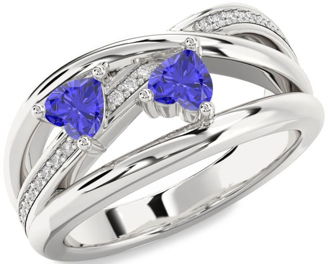 Diamond Tanzanite Silver Two Heart Ring