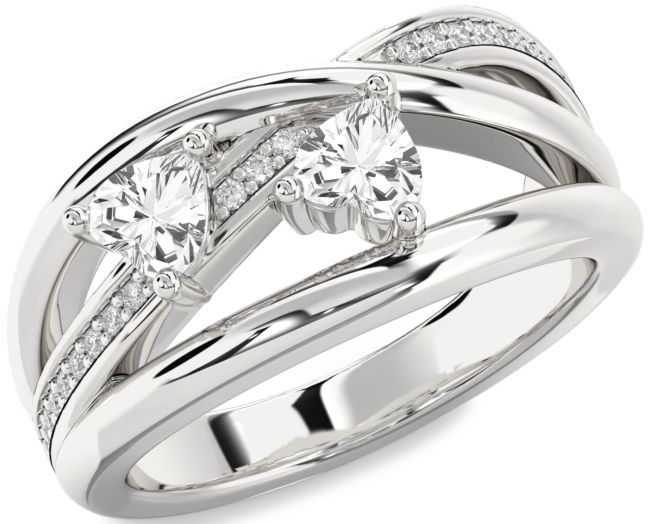 Diamond White Sapphire Silver Two Heart Ring