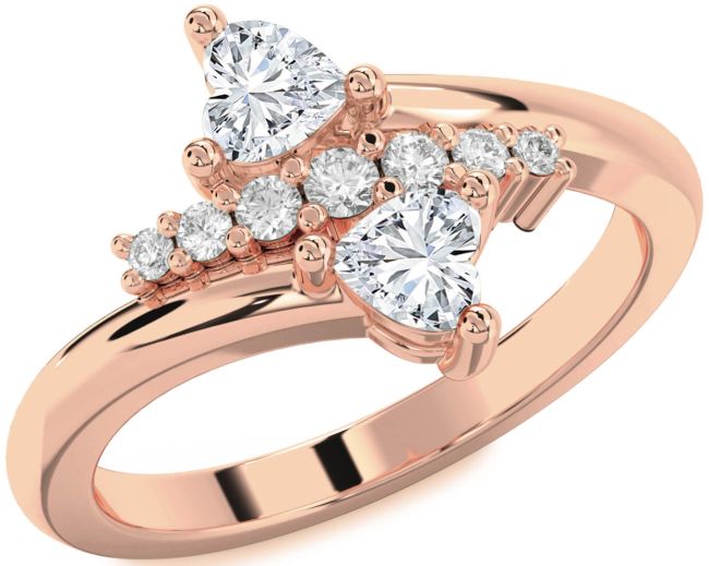 Diamond Rose Gold Silver Two Heart Ring