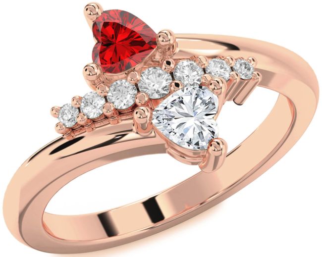 Diamond Rose Gold Silver Two Heart Promise Ring