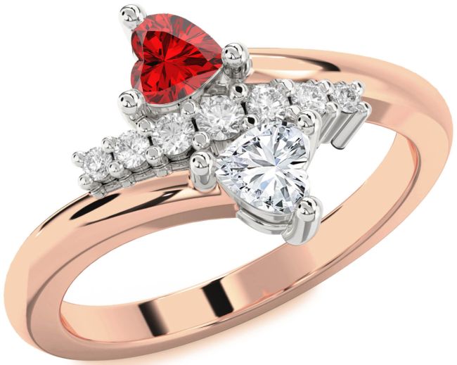 Diamond Platinum & Rose Gold Two Heart Promise Ring