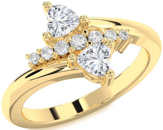 Diamond Gold Silver Two Heart Ring