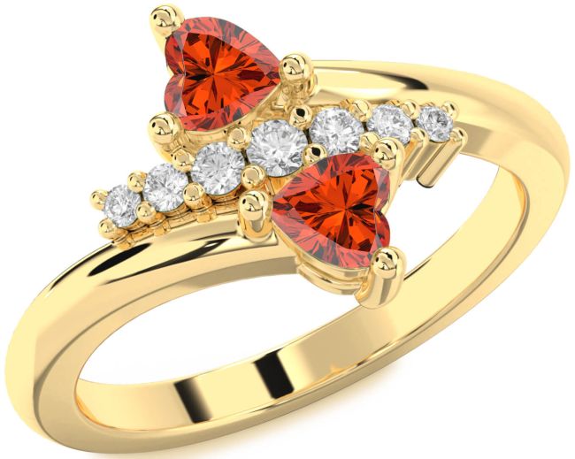Diamond Fire Opal Gold Silver Two Heart Ring