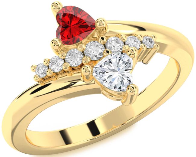 Diamond Gold Silver Two Heart Promise Ring