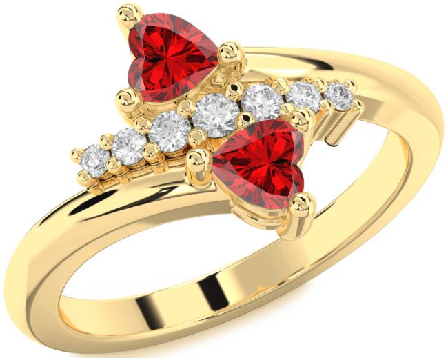 Diamond Ruby Gold Two Heart Birthstone Ring
