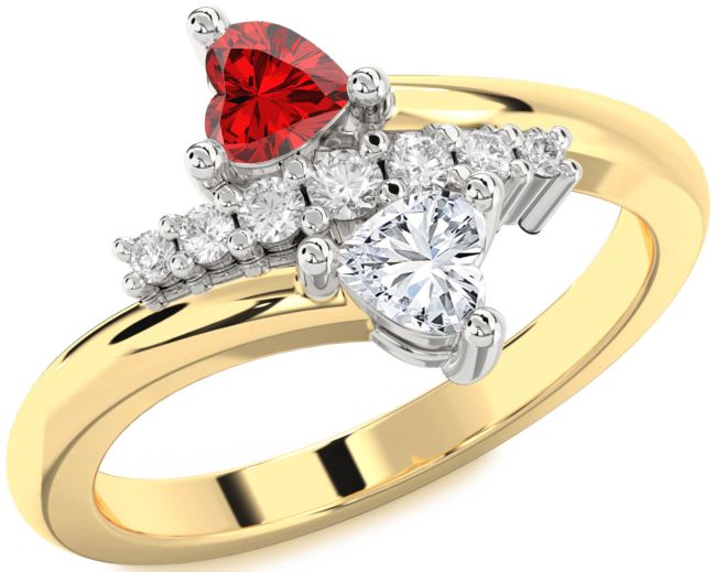 Diamond Gold Silver Two Heart Promise Ring