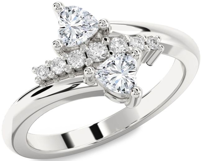 Diamond Platinum Two Heart Ring