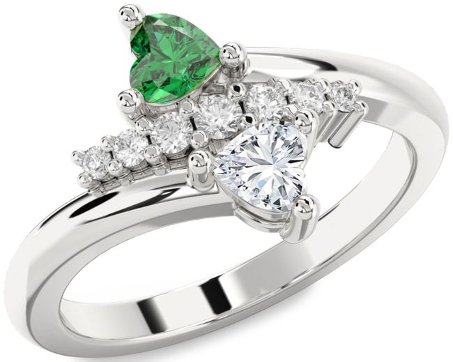 Diamond Silver Two Heart Promise Ring