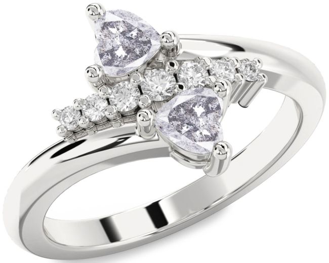 Salt & Pepper Diamond Silver Two Heart Ring