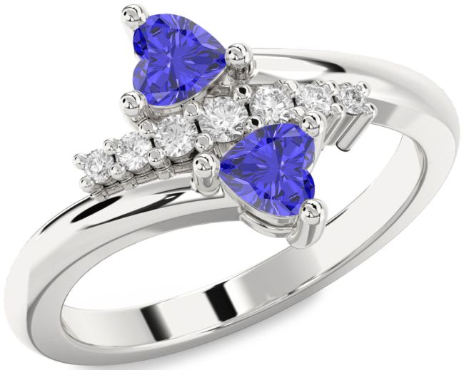 Diamond Tanzanite Silver Two Heart Ring