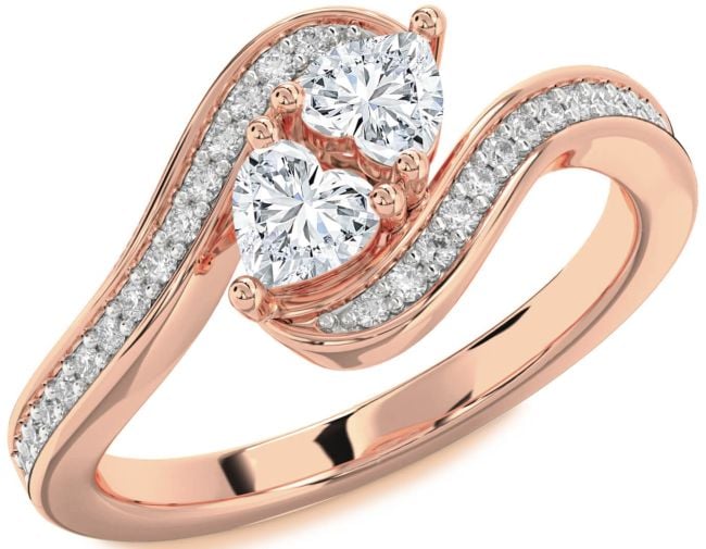 Diamond Rose Gold Silver Two Heart Ring