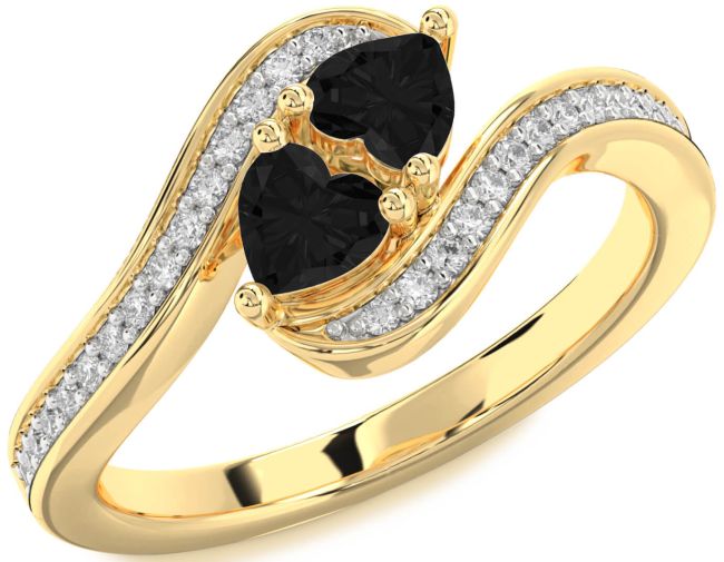 Black Diamond Gold Two Heart Ring