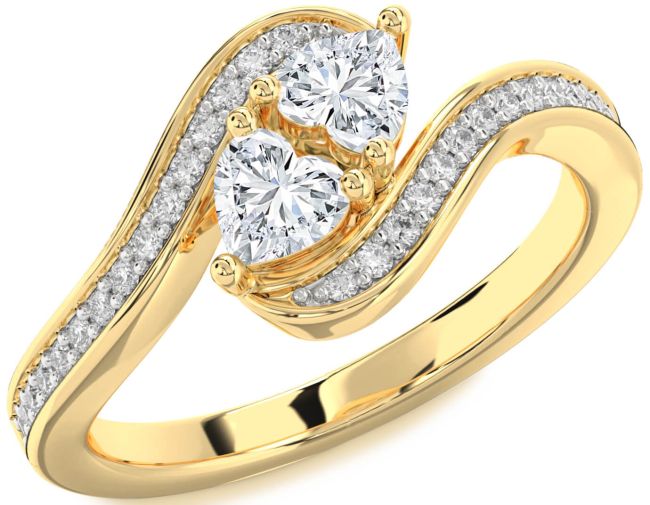 Diamond Gold Two Heart Ring
