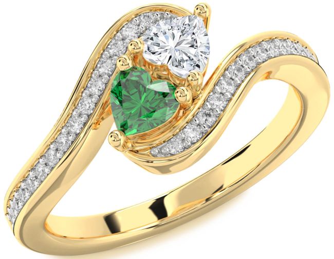 Diamond Gold Silver Two Heart Promise Ring