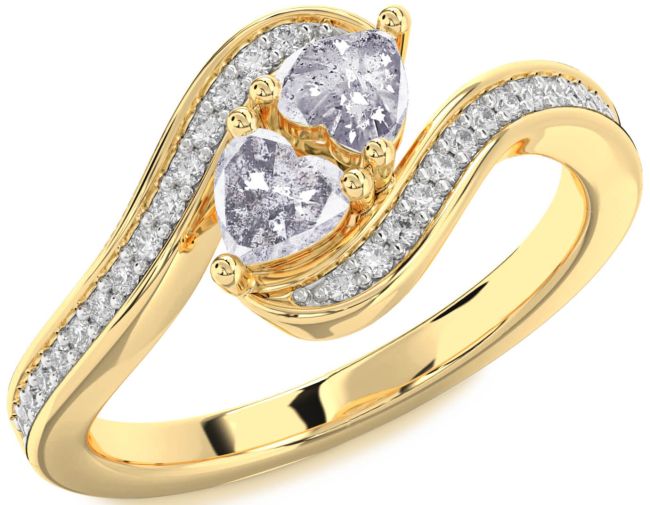 Salt & Pepper Diamond Gold Two Heart Ring