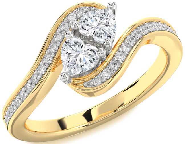 Diamond Gold Silver Two Heart Ring