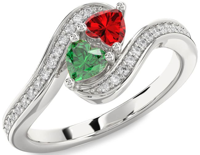 Diamond Silver Two Heart Promise Ring