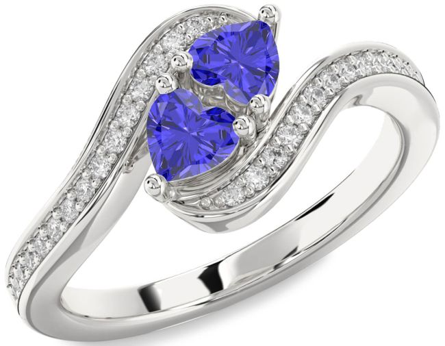 Diamond Tanzanite Silver Two Heart Ring