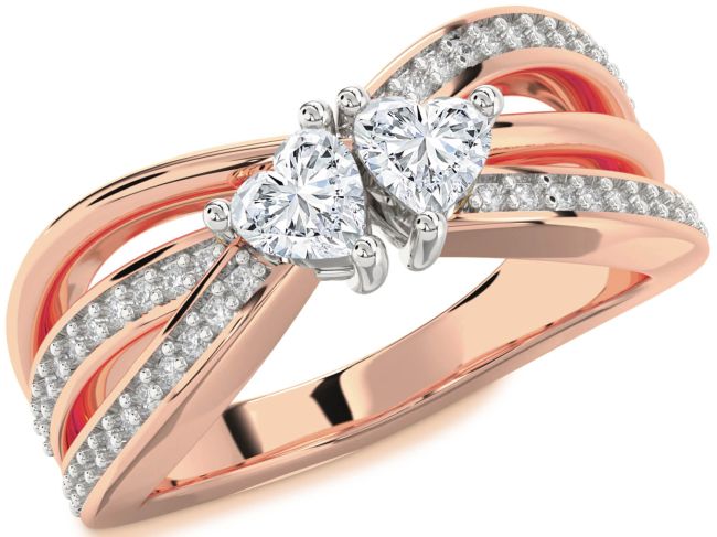 Diamond White Rose Gold Two Heart Ring