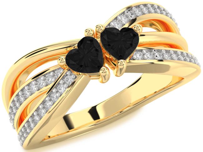 Black Diamond Gold Two Heart Ring