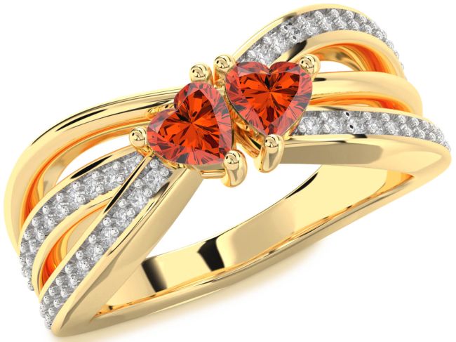 Diamond Fire Opal Gold Two Heart Ring
