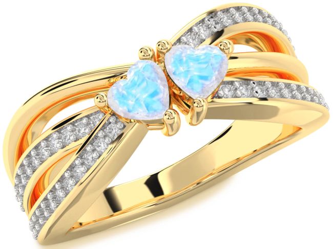 Diamond Moonstone Gold Two Heart Ring