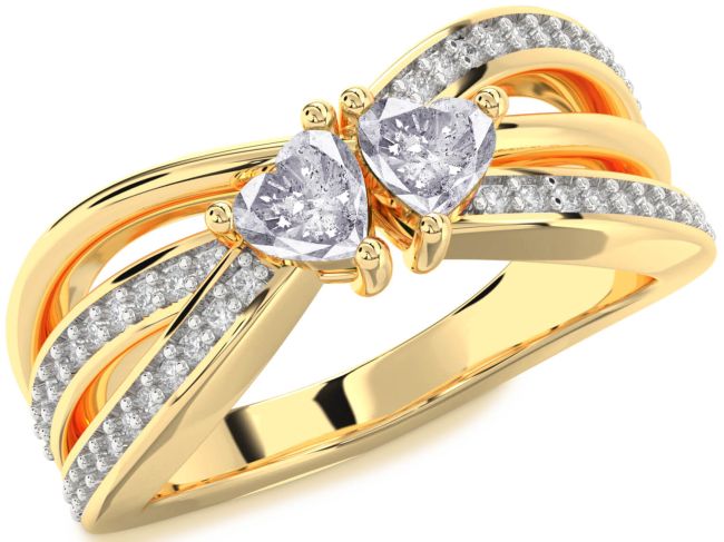 Salt & Pepper Diamond Gold Two Heart Ring