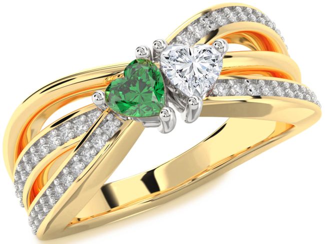 Diamond Gold Silver Two Heart Promise Ring