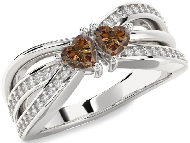 Chocolate Brown Diamond Silver Two Heart Ring