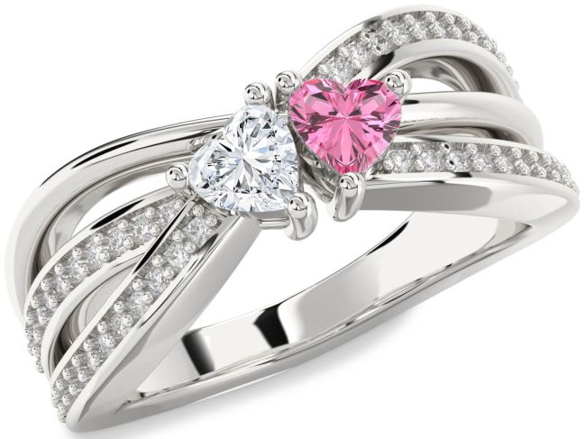 Diamond Silver Two Heart Promise Ring