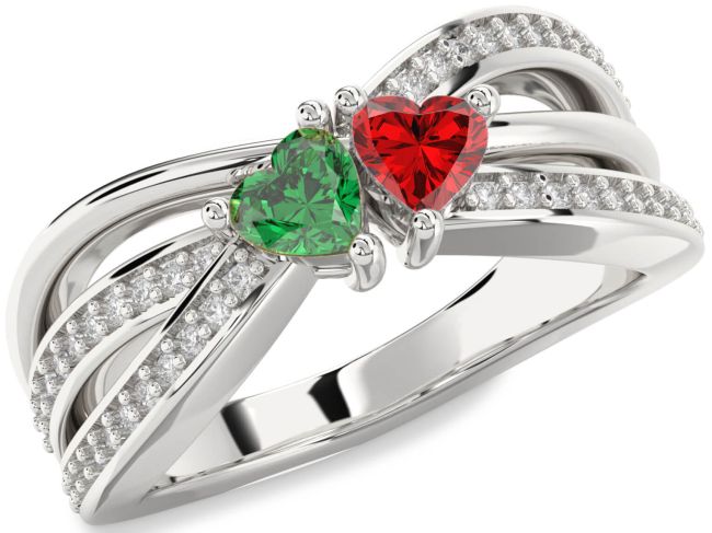 Diamond Silver Two Heart Promise Ring