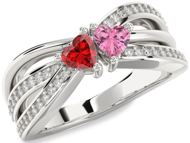 Diamond Silver Two Heart Promise Ring