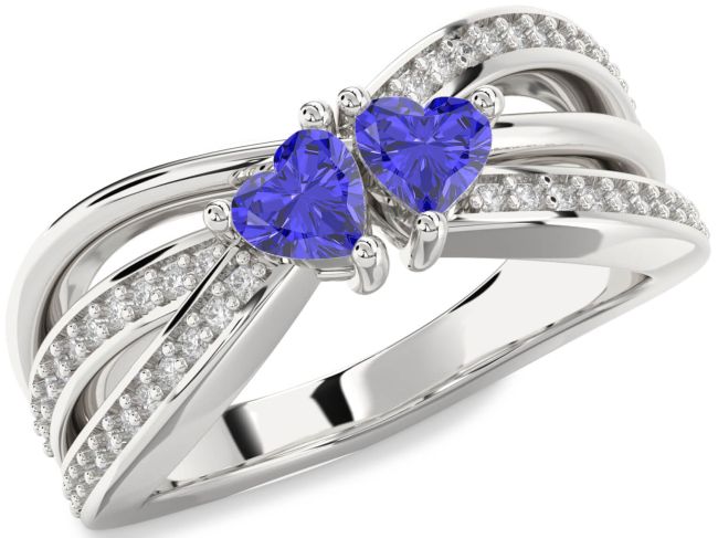 Diamond Tanzanite Silver Two Heart Ring
