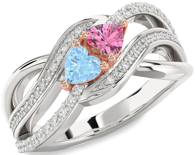 Diamond White Rose Gold Two Heart Promise Ring