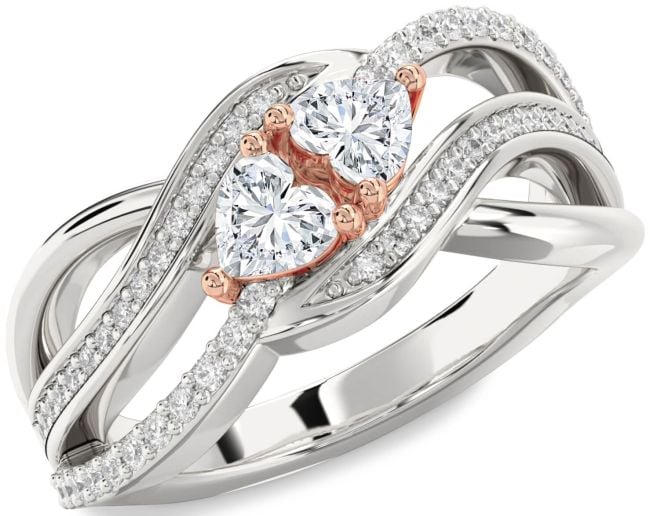 Diamond Platinum & Rose Gold Two Heart Ring