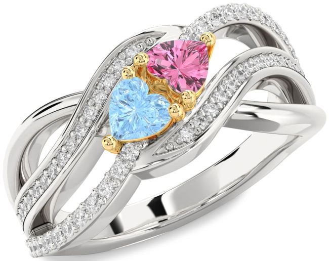 Diamond White Yellow Gold Two Heart Promise Ring