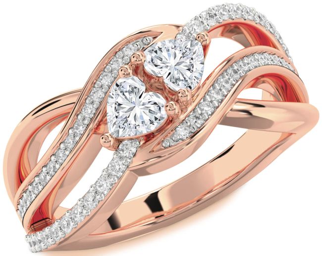 Diamond Rose Gold Silver Two Heart Ring
