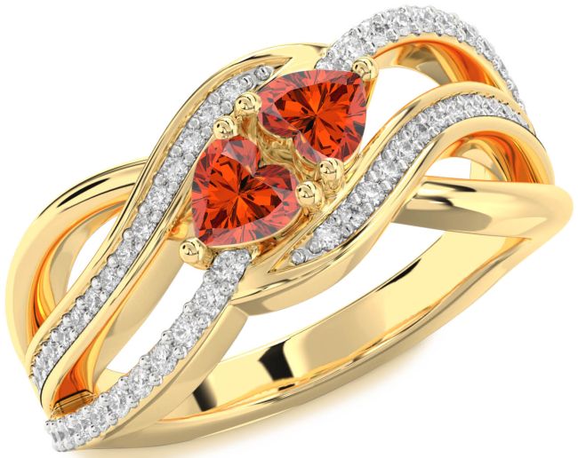 Diamond Fire Opal Gold Silver Two Heart Ring