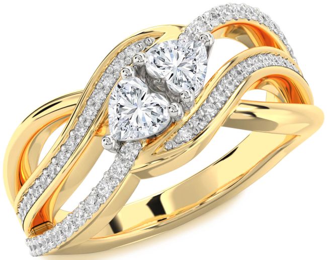Diamond Gold Silver Two Heart Ring