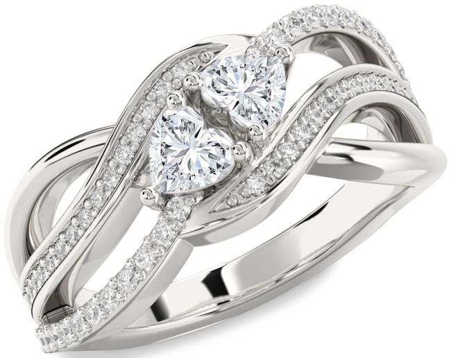 Diamond Silver Two Heart Ring