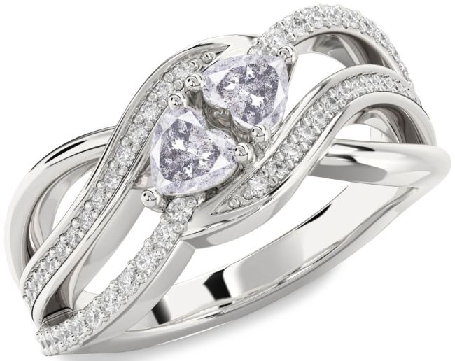 Salt & Pepper Diamond Silver Two Heart Ring