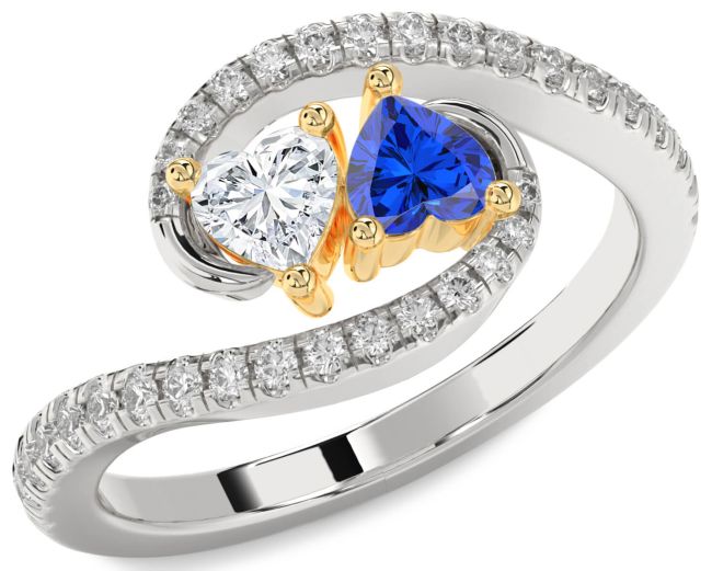 Diamond Gold Silver Two Heart Promise Ring