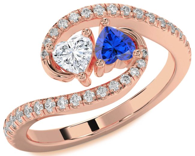 Diamond Rose Gold Silver Two Heart Promise Ring